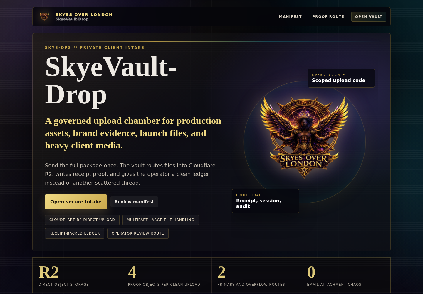 SkyeVault-Drop secure intake screenshot